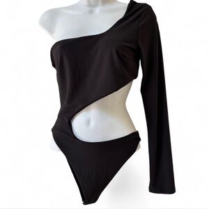 Goth One-Shoulder Cutout Bodysuit, Goth bodysuit, grunge bodysuit, biker